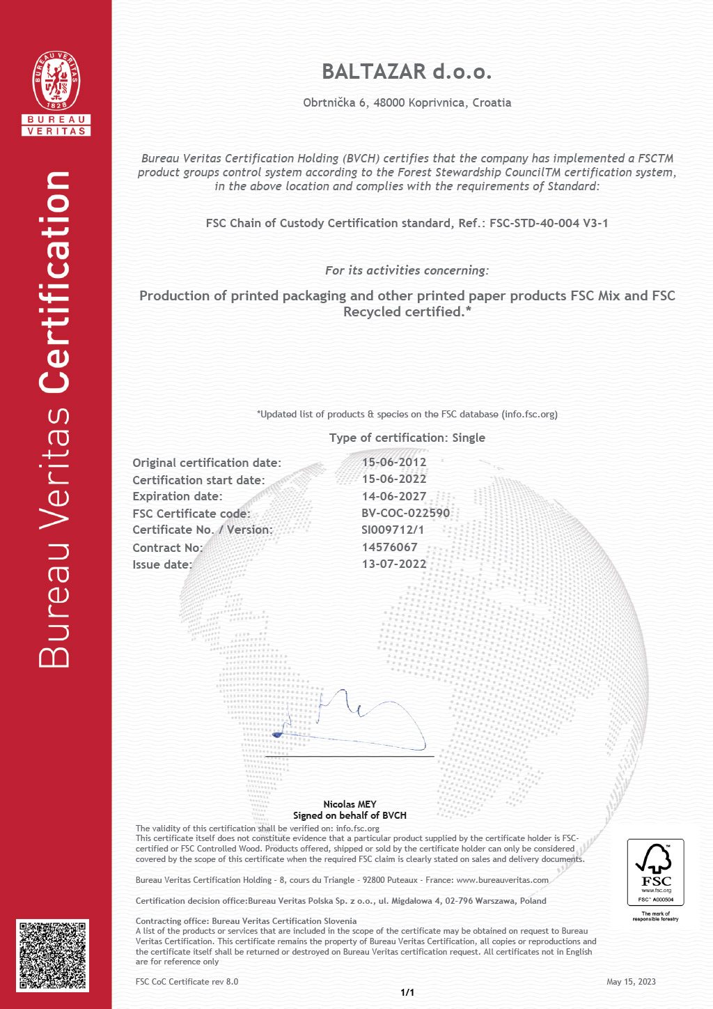 FSC certificate